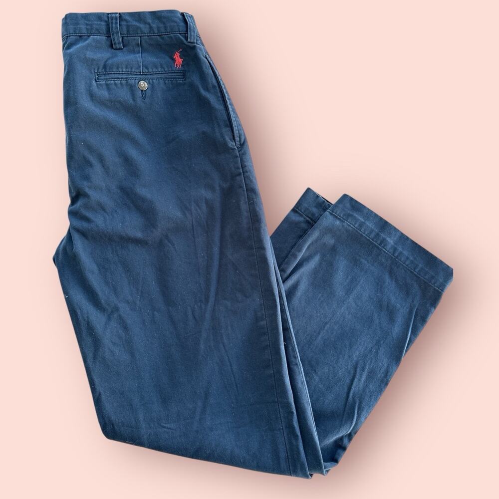 VTG Polo Ralph Lauren Pants Men 35x31 Ethan Relaxed Fit Chino Dark Blue Red Pony